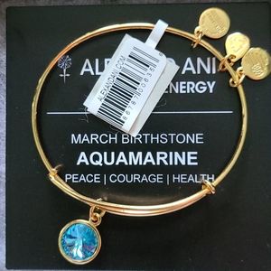 Alex and Ani Aquamarine Shiny Gold Bangle Bracelet